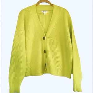 Women’s ON 34th Neon Lime Chunky Knit V-Neck Cropped Cardigan Sweater- Small